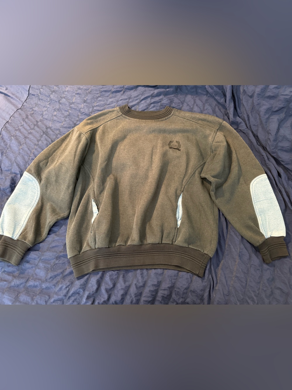 Dior Men's Olive Green Crewneck Sweater with Light Tan Elbow Patches